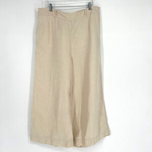 Halston Pants‎ Womens XL Linen Blend Wide Leg Relaxed Trouser Cream Classic